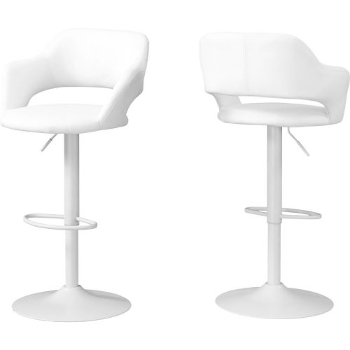 Bar Stool with Hydraulic Lift in White Leatherette on White Metal